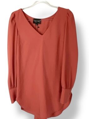 Line & Dot‎ Top Belted Orange Pink Terra Cotta Blouse Shirt Size XS NWT